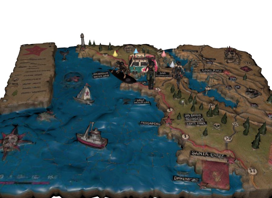 The tabletop map before anything happens, agents standing at their home positions.